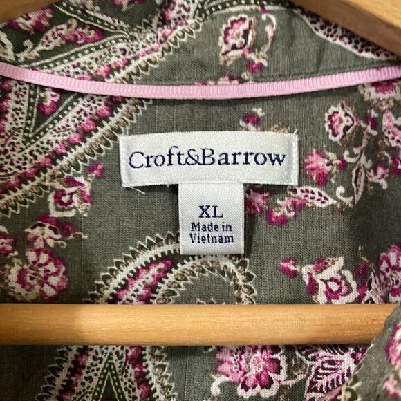 Croft & Barrow 100% Cotton Paisley Print Button Front Shirt Blouse - Picture 5 of 8